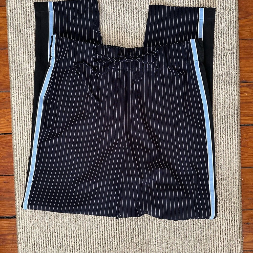 BCBGMaxAzria Black and White Track Pants with Pinstripe Pattern